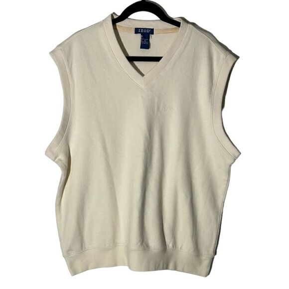 IZOD Cream 100% Cotton V-Neck Sweater Vest Size Xl - Picture 1 of 7